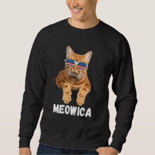 Katt 4 juli Meowica Manar Merica Usa American Fl Lång Ärmad Tröja