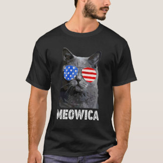 Katt 4 juli Meowica Merica Män Usa Amerikansk Flag T Shirt