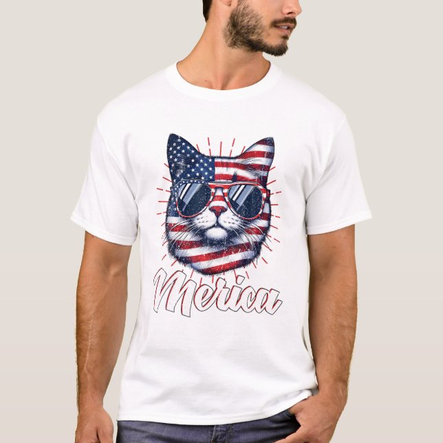 Katt 4 juli Patriotic T Shirt (Framsida)