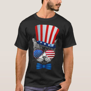 Katt 4 juli USA Amerikanska Flagga Patriotic Women T Shirt