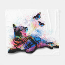 Katt 614 rosa blå fjäril fleecefilt