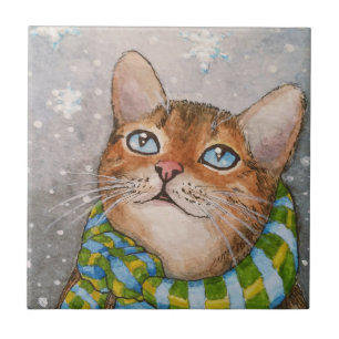 Katt 627 Vinter Snö Kakelplatta