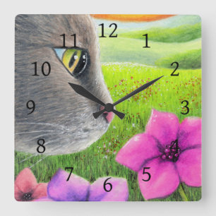 katt 647 blomma fyrkantig klocka