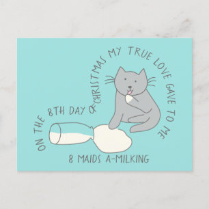 Katt 8:e dagen Maid-a-Milking-jul Vykort