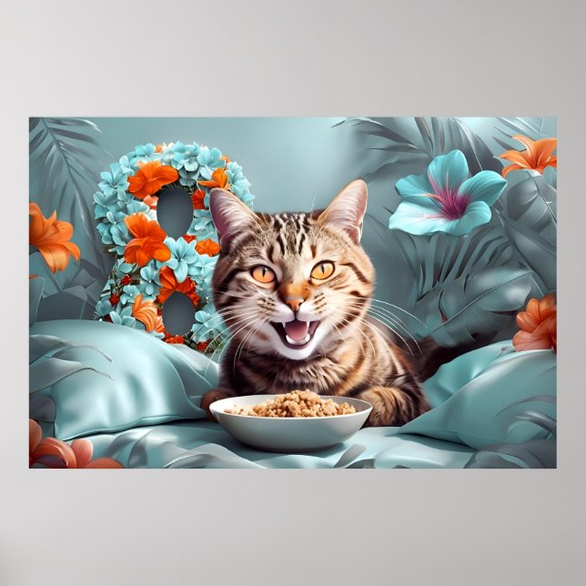 Katt 8 mars Kvindag eller 8:e födelsedagen Blommig Poster (Framsidan)