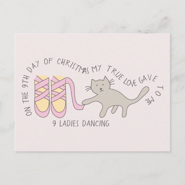Katt 9:e dagen Dam Dansande jul Vykort (Framsida)