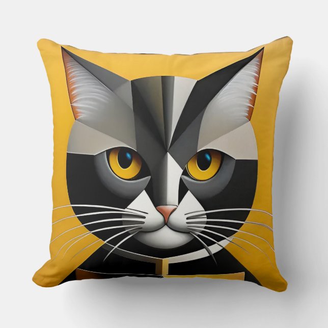 Katt Abstrakt Geometrisk Konstverk Kudde (Framsida)