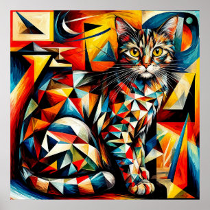 Katt abstrakt kubistisk målning poster