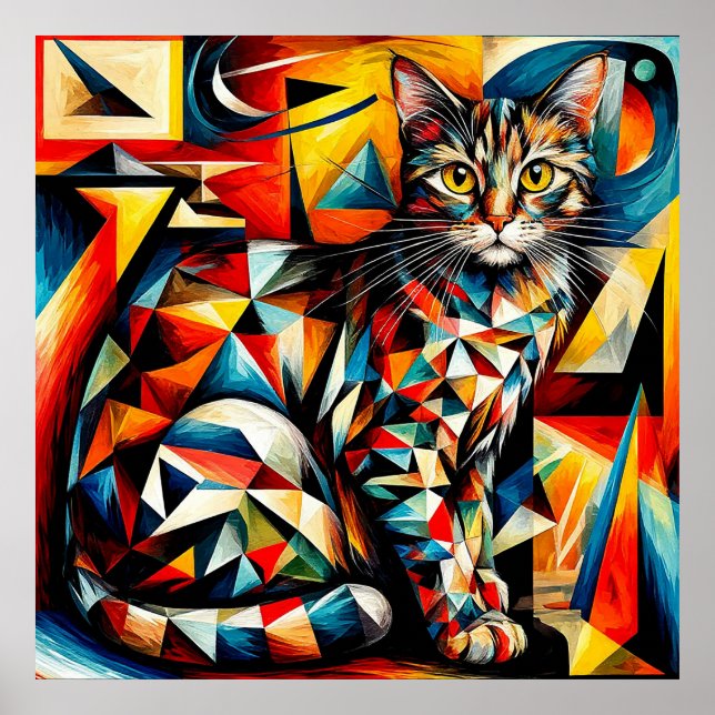 Katt abstrakt kubistisk målning poster (Framsidan)