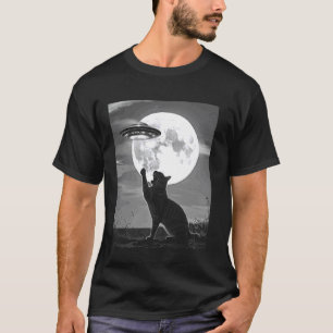 Katt Alien UFO Rolig Katt Silhuett Flygande Skål S T Shirt