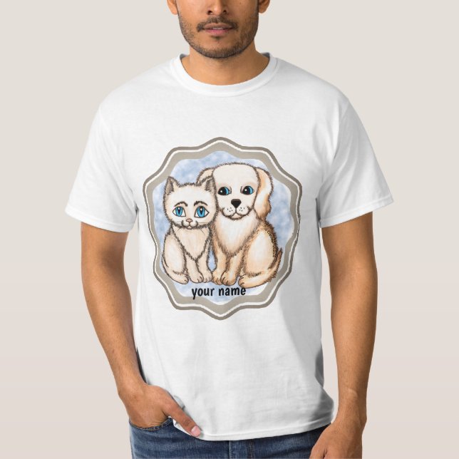 Katt älskar hund   t shirt (Framsida)
