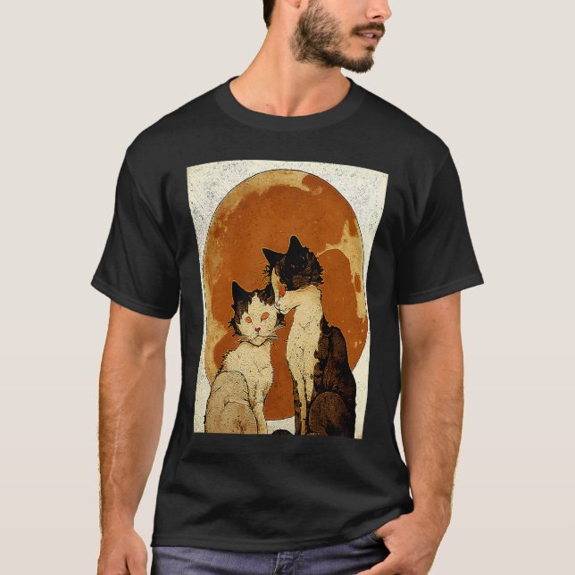 Katt Älskar Månen T Shirt (Framsida)