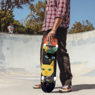 KATT ÄLSKARE FÄRGGLADA KATTER KONST SKATEBOARD