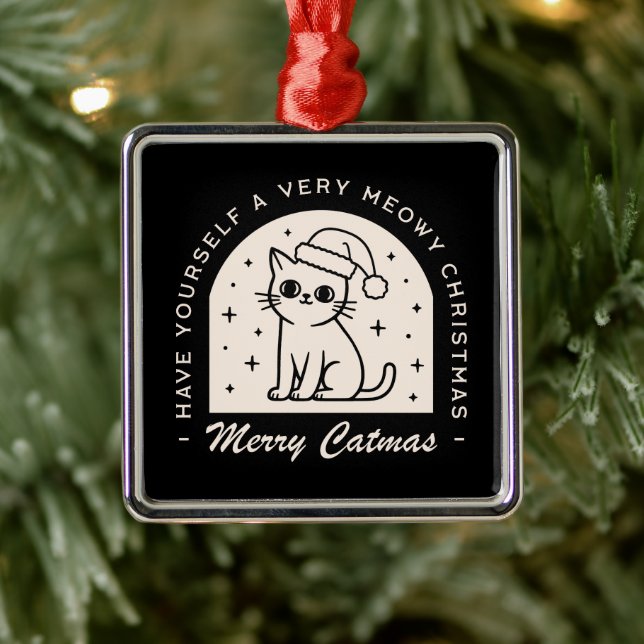 Katt älskling, rolig jul, önskemål, svartvit julgransprydnad metall (Träd)