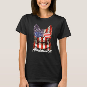 Katt Ameowica 4:e Juli Med Glasögon Amerikansk Fla T Shirt