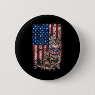 Katt Amerikansk Flagga Bandana Patriotisk 4:e Juli Knapp