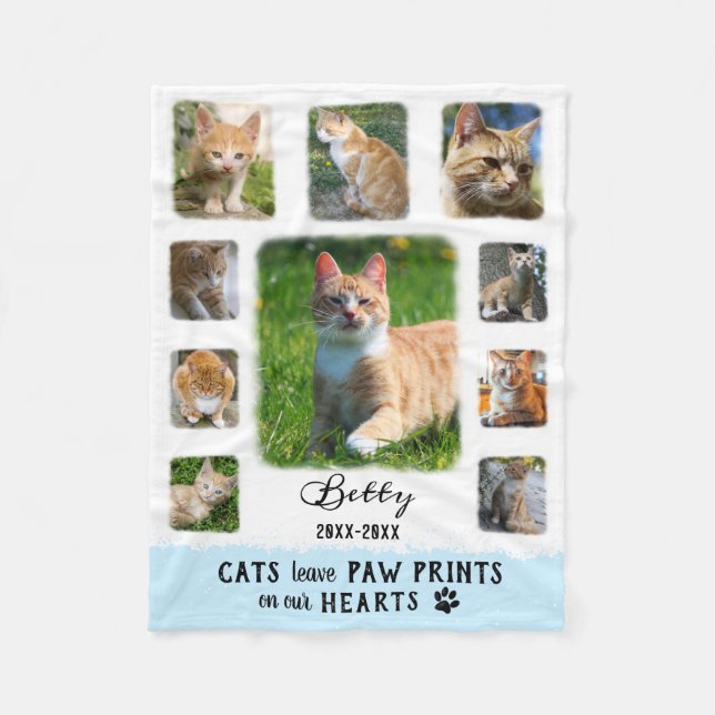 Katt Anpassningsbar Fotokollage Faded Gräns White  Fleecefilt (Framsidan)
