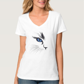 Katt Ansikte Blå Öga Modern Kattälskare T Shirt