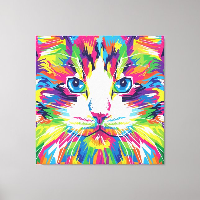 Katt ansikte geometrisk prismatisk design-32453 canvastryck (Framsida)