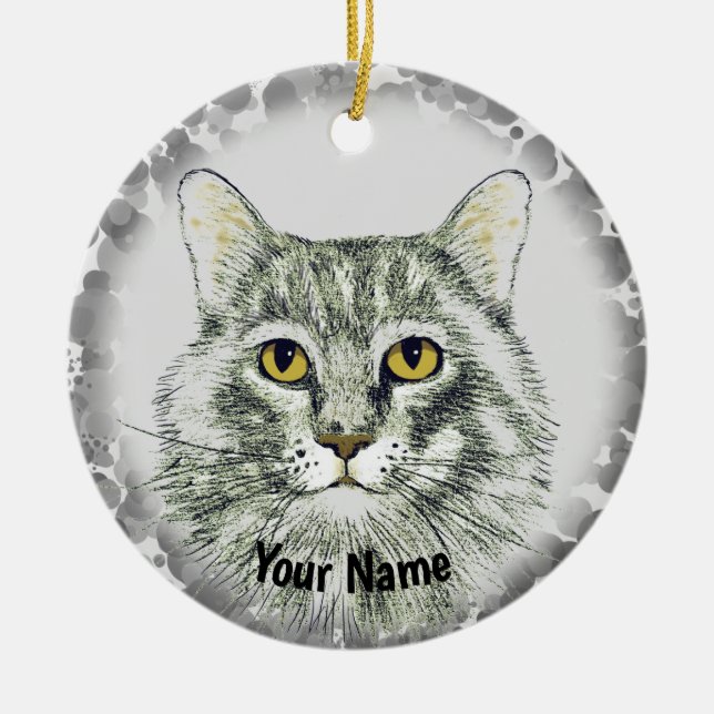katt ansikte  julgransprydnad keramik (Framsidan)