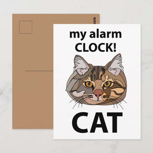 Katt ansikte min väckarklocka randig katt vykort (Fram/baksida)