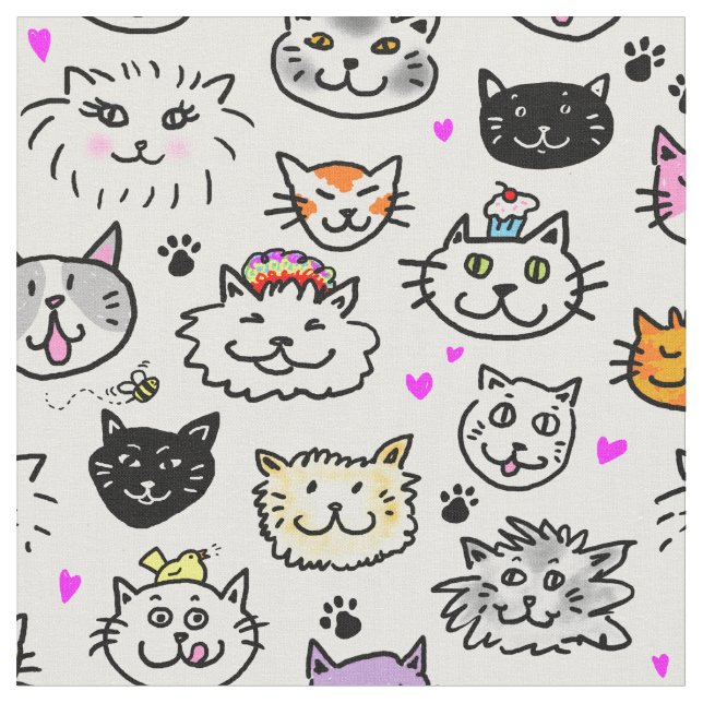 Katt Ansikte Mönster Tyg (Närbild)