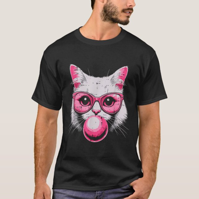 Katt ansikte Nk Gles Bubble Gum Söt Kitty Kvinnor  T Shirt (Framsida)
