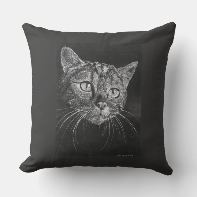 Katt ansikte ritning kudde (Framsida)