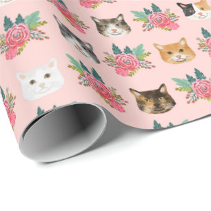 Katt ansikte rosa blommigt presentpapper