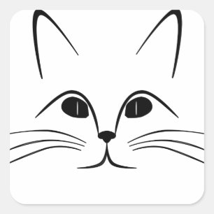 katt ansikte svart och vit fyrkantigt klistermärke