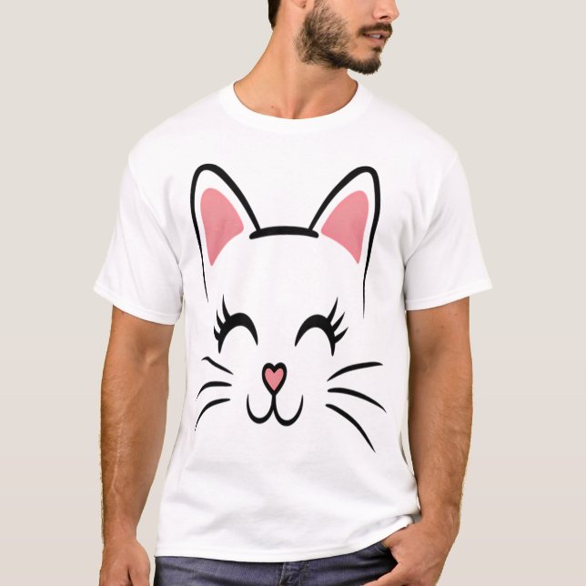 Katt ansikts morrhår tryck kärlek Halloween T Shirt (Framsida)