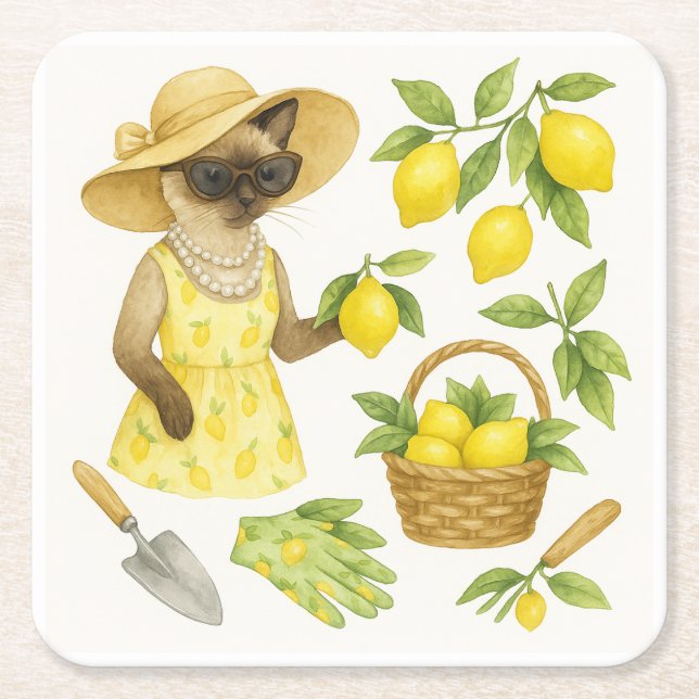 Katt är  i Underlägg av Lemon Garden Glass Papper Kvadrat (Framsidan)