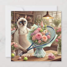 Katt arrangerar vackra blommor till tennisspelare