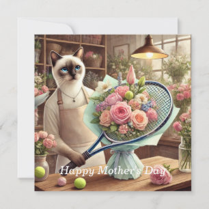 Katt arrangerar vackra blommor till tennisspelare  julkort