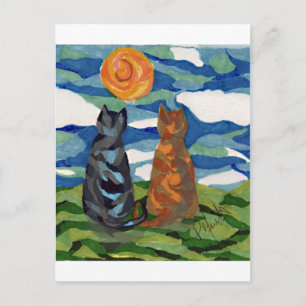 Katt Art Grått Orange-katter Vykort
