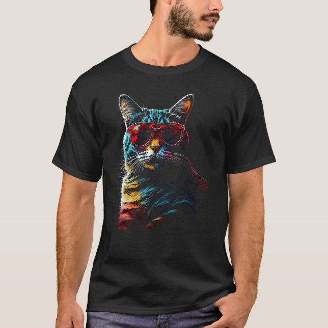 Katt Artwork Sunglass Animal Cat 1 T Shirt (Framsida)