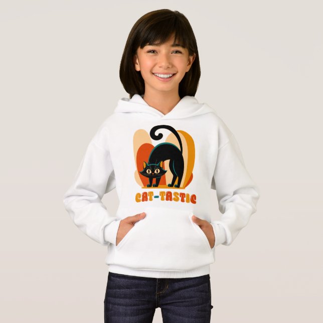Katt-astisk Retro Svart Katt Konst T Shirt (Hel framsida)