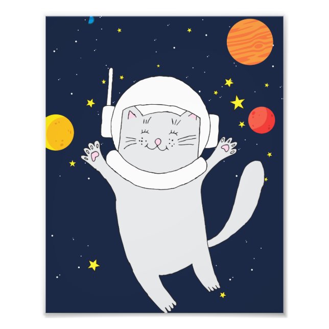 Katt astronaut-djur med Space Helmet Clipart Bab Fototryck (Framsidan)
