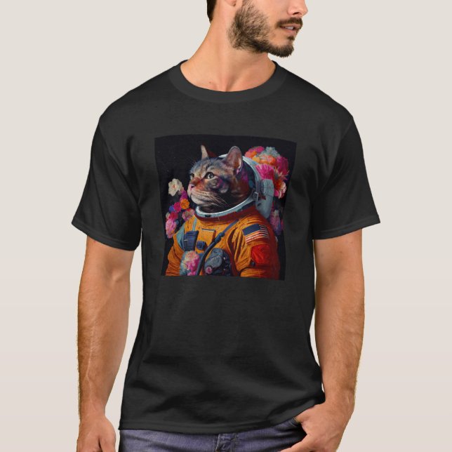 Katt Astronaut Färgglad T Shirt (Framsida)