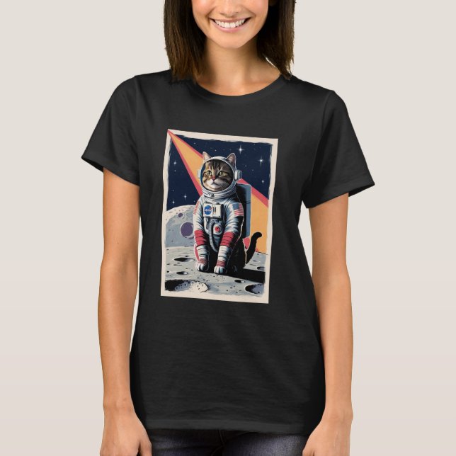 Katt Astronaut Husdjur Rymden T Shirt (Framsida)