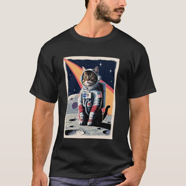 Katt Astronaut Husdjur Rymden T Shirt (Framsida)