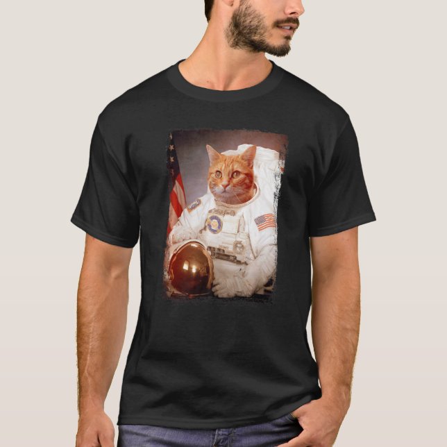 Katt Astronaut Måne Rymduppdrag Djur Astronaut  T Shirt (Framsida)