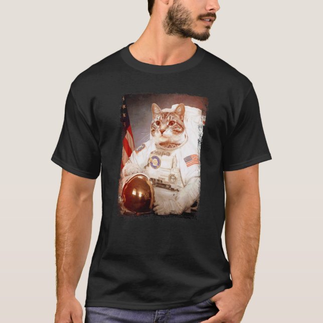 Katt Astronaut Måne Rymduppdrag Djur Astronaut T Shirt (Framsida)