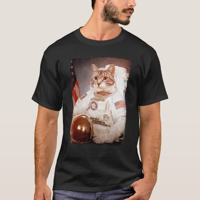 Katt Astronaut Måne Rymduppdrag Djur Astronaut  T Shirt (Framsida)