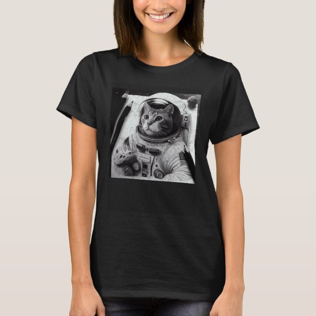 Katt Astronaut Ost T Shirt (Framsida)