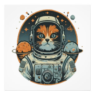 Katt-astronaut på asteroider fototryck