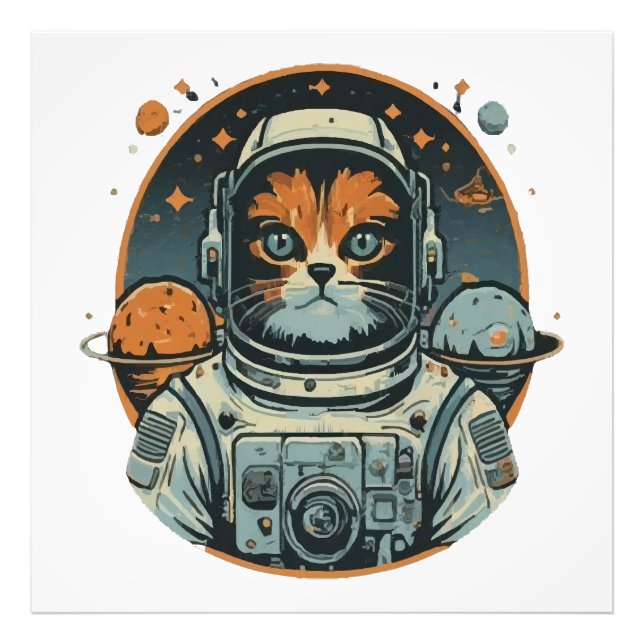 Katt-astronaut på asteroider fototryck (Framsidan)