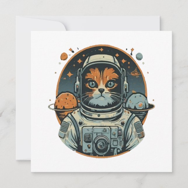 Katt-astronaut på asteroider inbjudningar (Framsida)