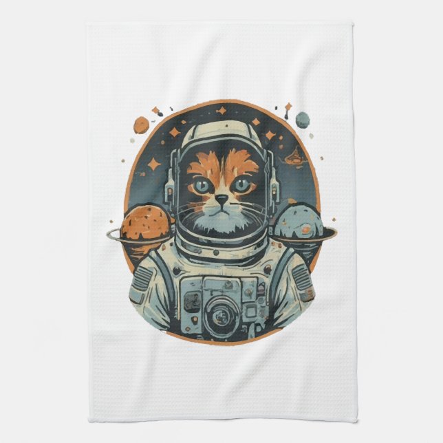 Katt-astronaut på asteroider kökshandduk (Vertikal)