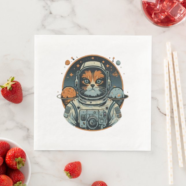 Katt-astronaut på asteroider pappersservett (Insitu)